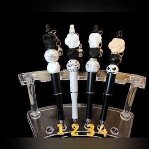 New! Custom Made Gothic Skulls and Flowers Beaded Pen w/Free Ink Refill